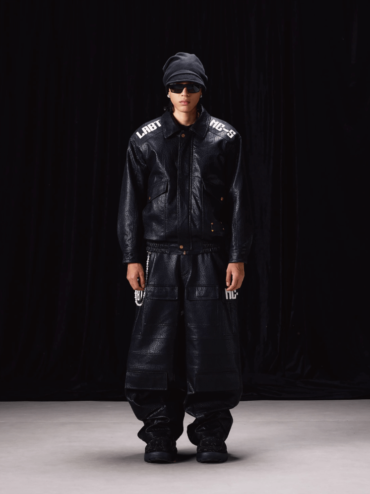 Labt Elephant Grain PU Leather Embroidered Patch Jacket