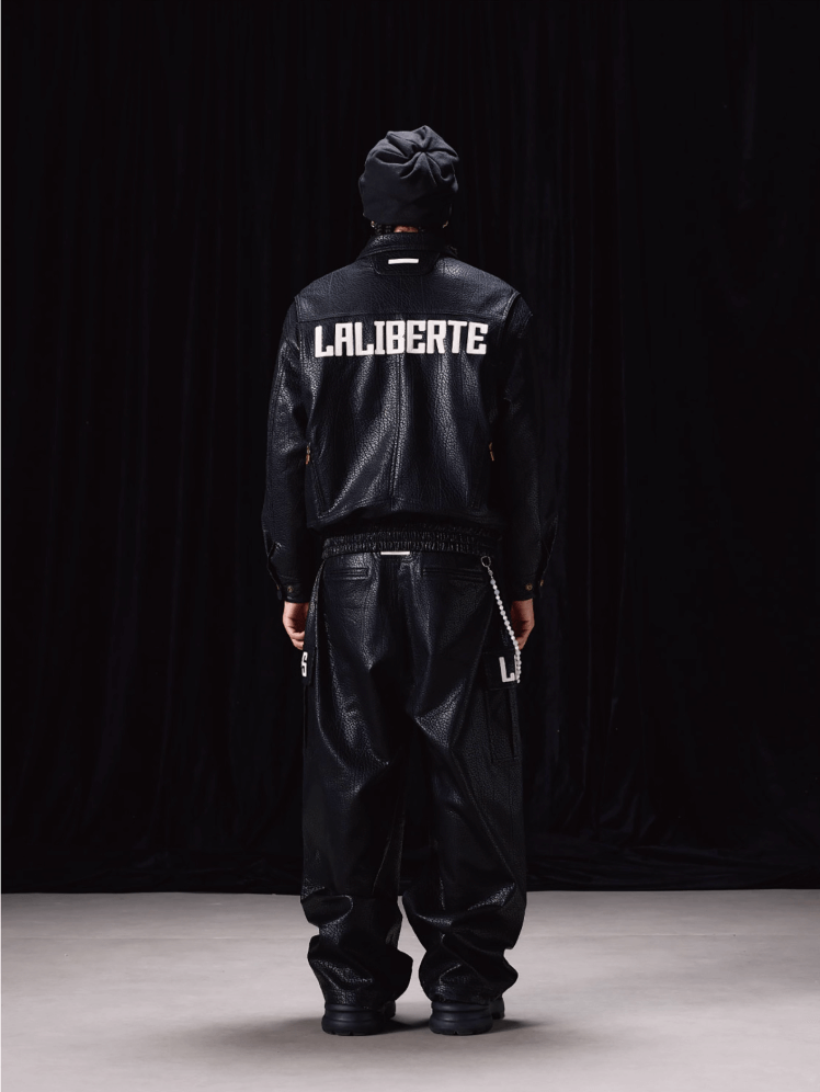 Labt Elephant Grain PU Leather Embroidered Patch Jacket