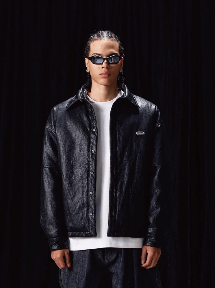 Labt Light Textured PU Leather Down Jacket