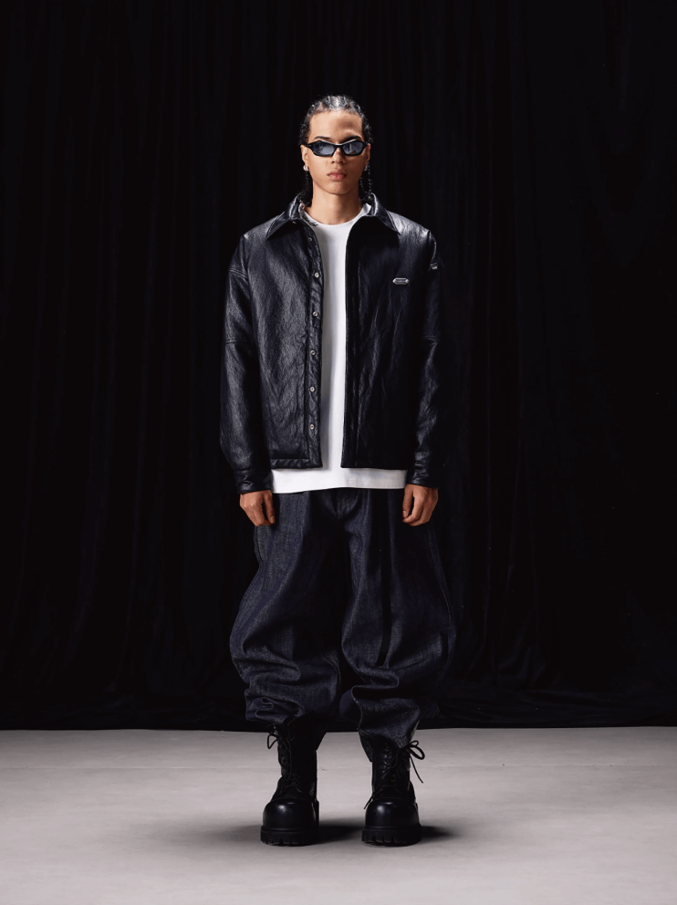 Labt Light Textured PU Leather Down Jacket