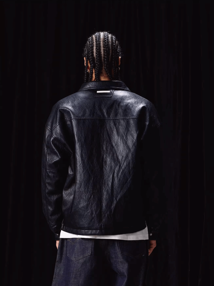 Labt Light Textured PU Leather Down Jacket