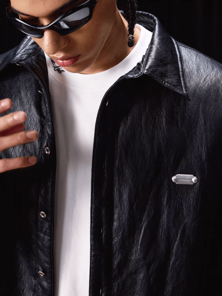 Labt Light Textured PU Leather Down Jacket