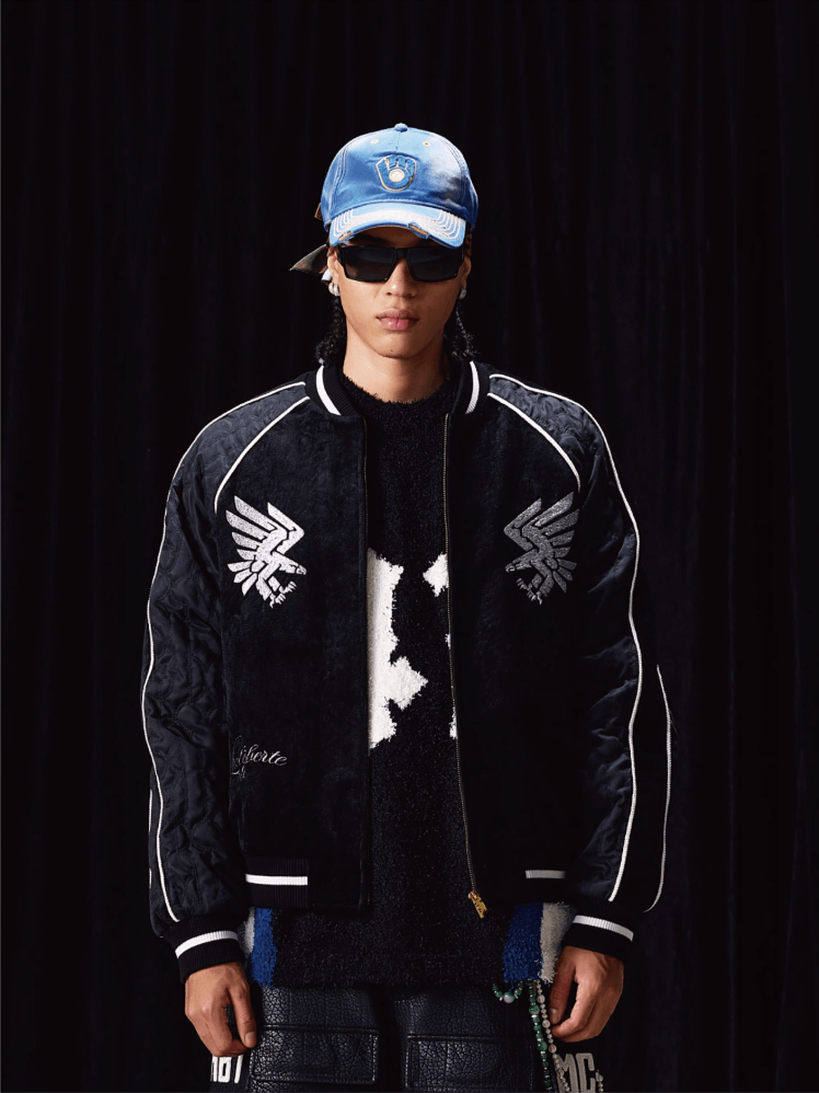 Labt Eagle Embroidered Velvet Feel Souvenir Jacket