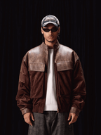 Labt PU Leather Suede Patchwork Pocket Jacket