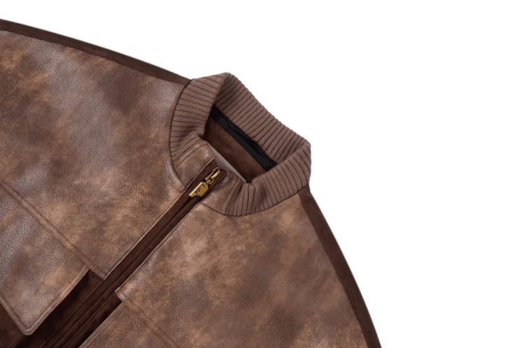 Labt PU Leather Suede Patchwork Pocket Jacket