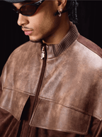 Labt PU Leather Suede Patchwork Pocket Jacket