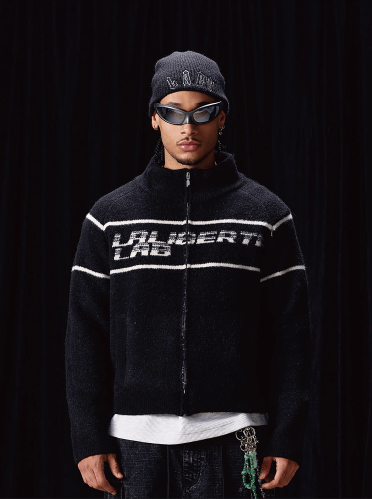 Labt Striped Jacquard Knit Zip Up Jacket