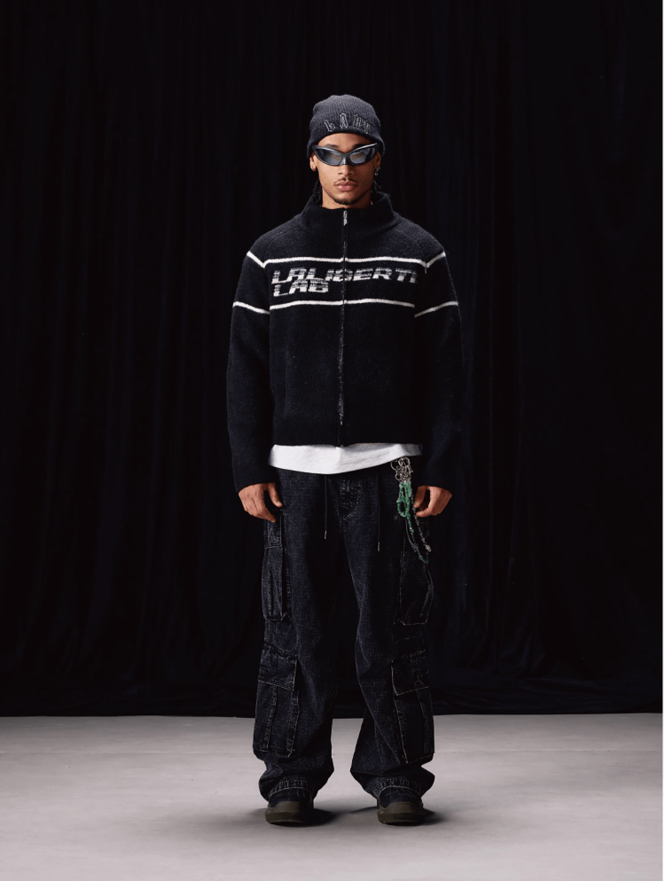 Labt Striped Jacquard Knit Zip Up Jacket