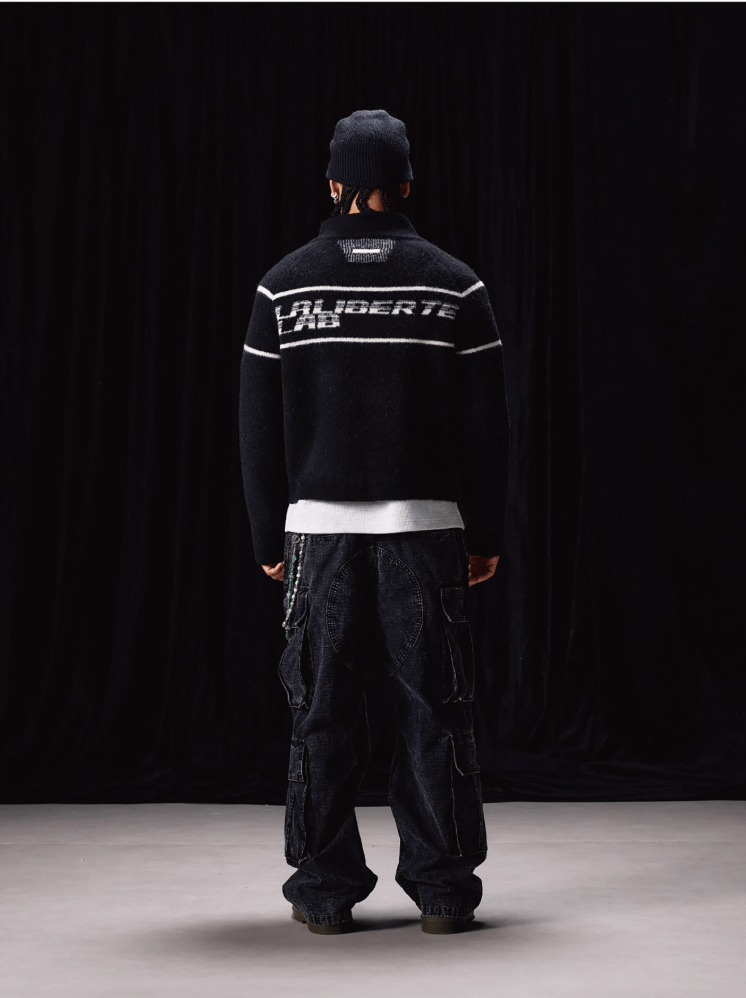 Labt Striped Jacquard Knit Zip Up Jacket