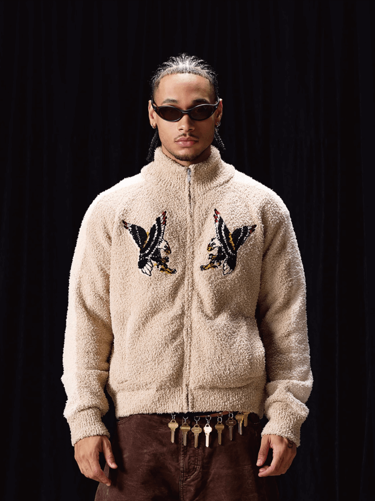Labt Eagle Embroidered Sherpa Zip Up Jacket