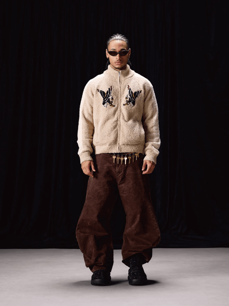 Labt Eagle Embroidered Sherpa Zip Up Jacket