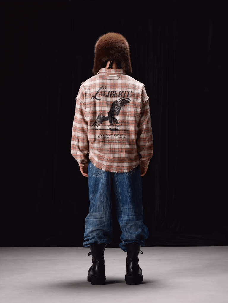 Labt Frayed Plaid Flannel Long Sleeve Shirt