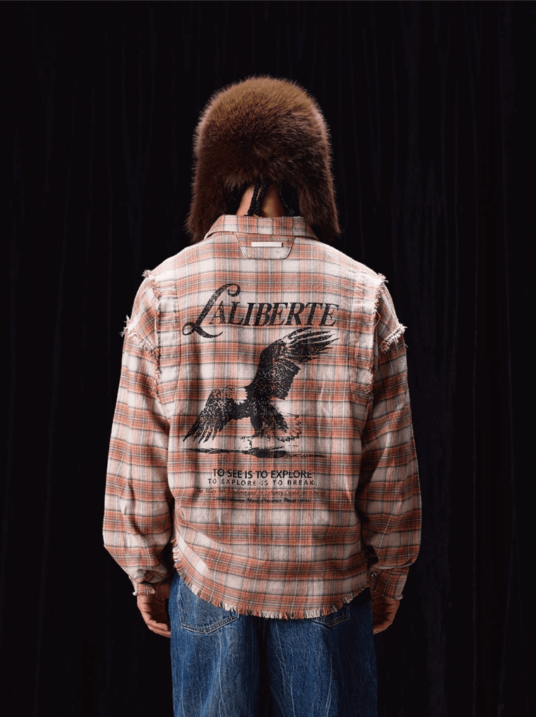 Labt Frayed Plaid Flannel Long Sleeve Shirt