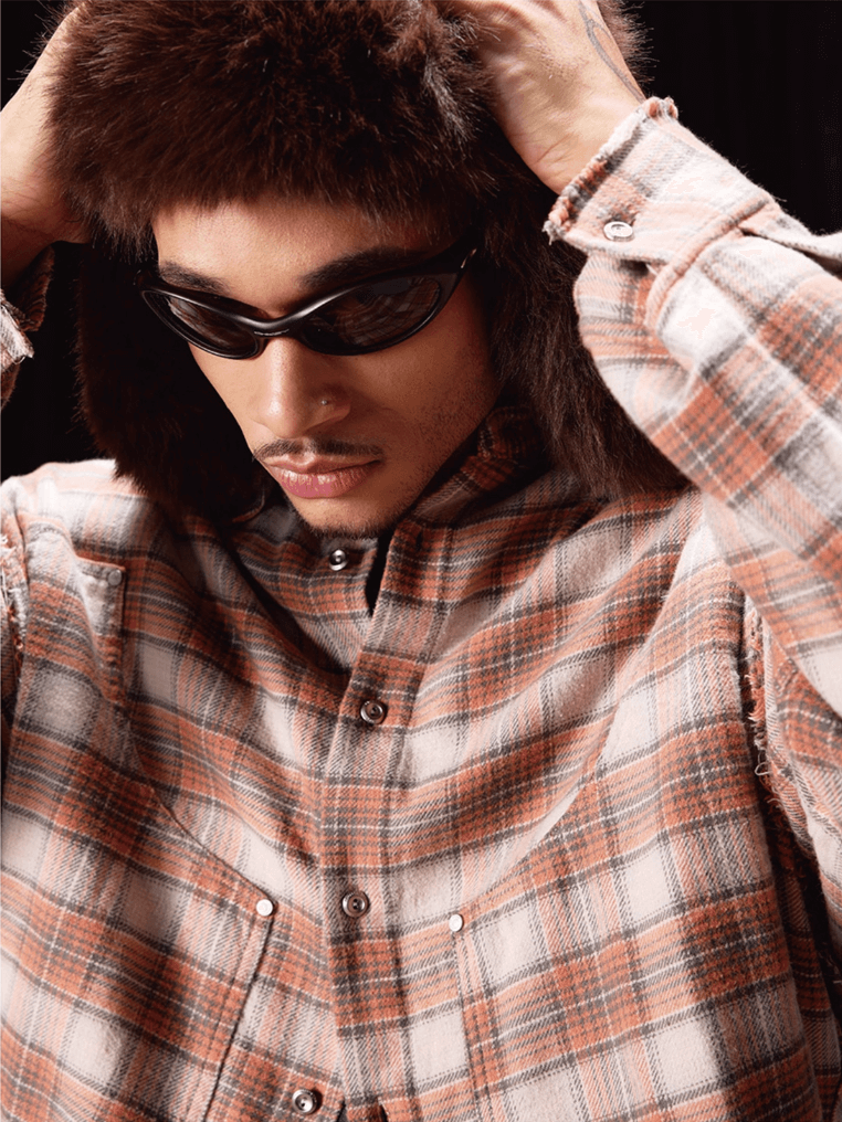 Labt Frayed Plaid Flannel Long Sleeve Shirt