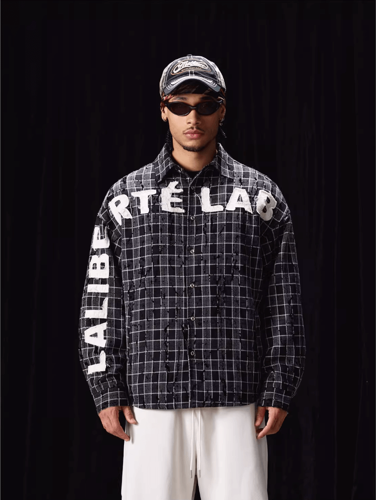 Labt Plaid Flannel Patch Embroidered Long Sleeve Shirt