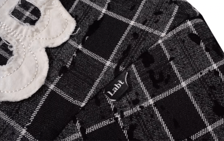 Labt Plaid Flannel Patch Embroidered Long Sleeve Shirt