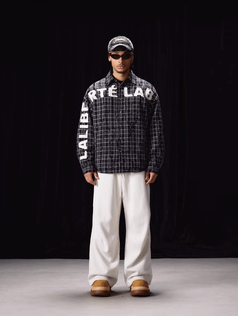 Labt Plaid Flannel Patch Embroidered Long Sleeve Shirt