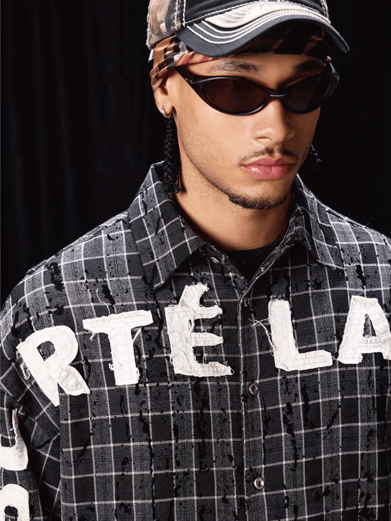 Labt Plaid Flannel Patch Embroidered Long Sleeve Shirt