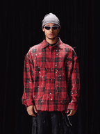 Labt Splash Ink Plaid Frayed Flannel Long Sleeve Shirt