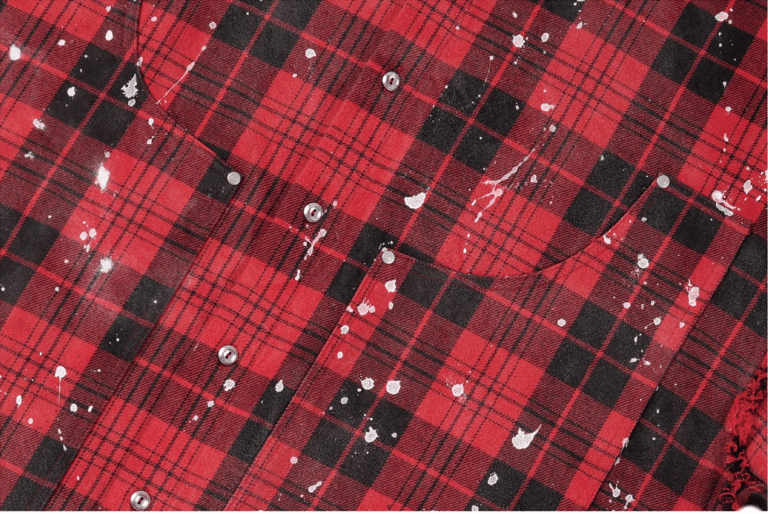 Labt Splash Ink Plaid Frayed Flannel Long Sleeve Shirt