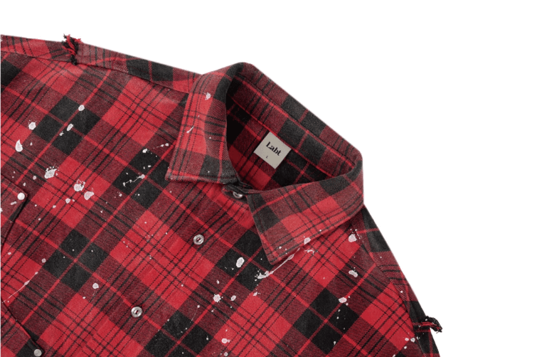 Labt Splash Ink Plaid Frayed Flannel Long Sleeve Shirt