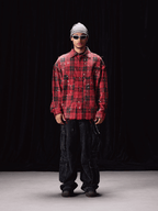 Labt Splash Ink Plaid Frayed Flannel Long Sleeve Shirt