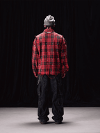 Labt Splash Ink Plaid Frayed Flannel Long Sleeve Shirt
