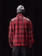 Labt Splash Ink Plaid Frayed Flannel Long Sleeve Shirt