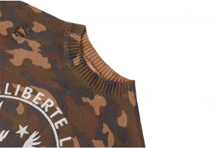 Labt Camouflage Distressed Knit Sweater