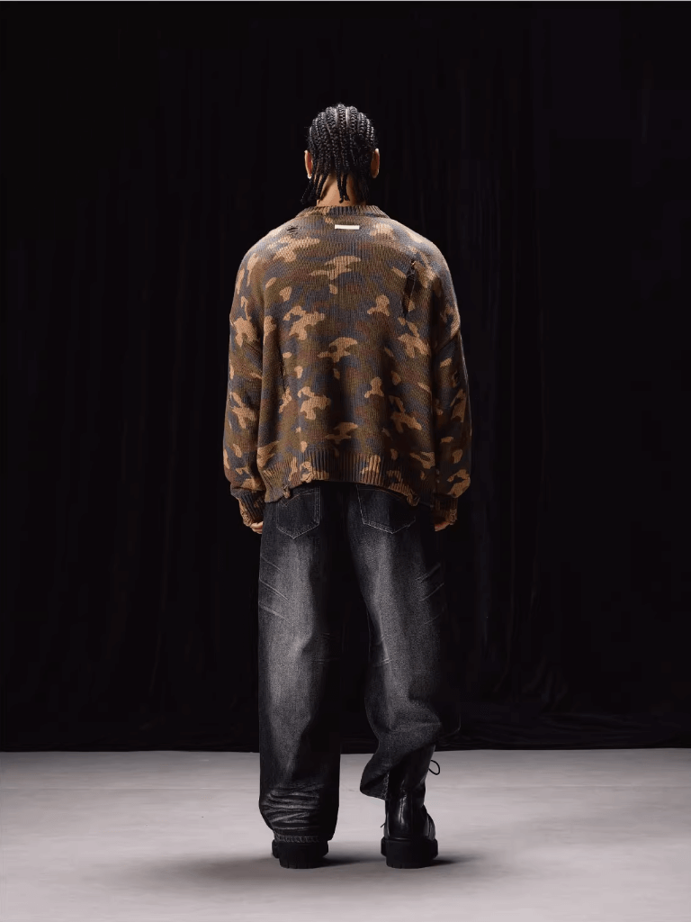 Labt Camouflage Distressed Knit Sweater
