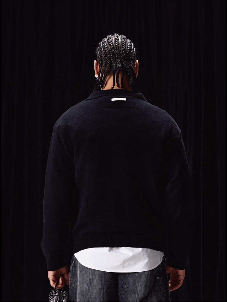 Labt Patch Embroidery Polo Knit Sweater