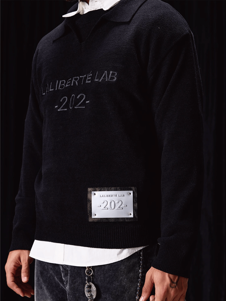 Labt Patch Embroidery Polo Knit Sweater
