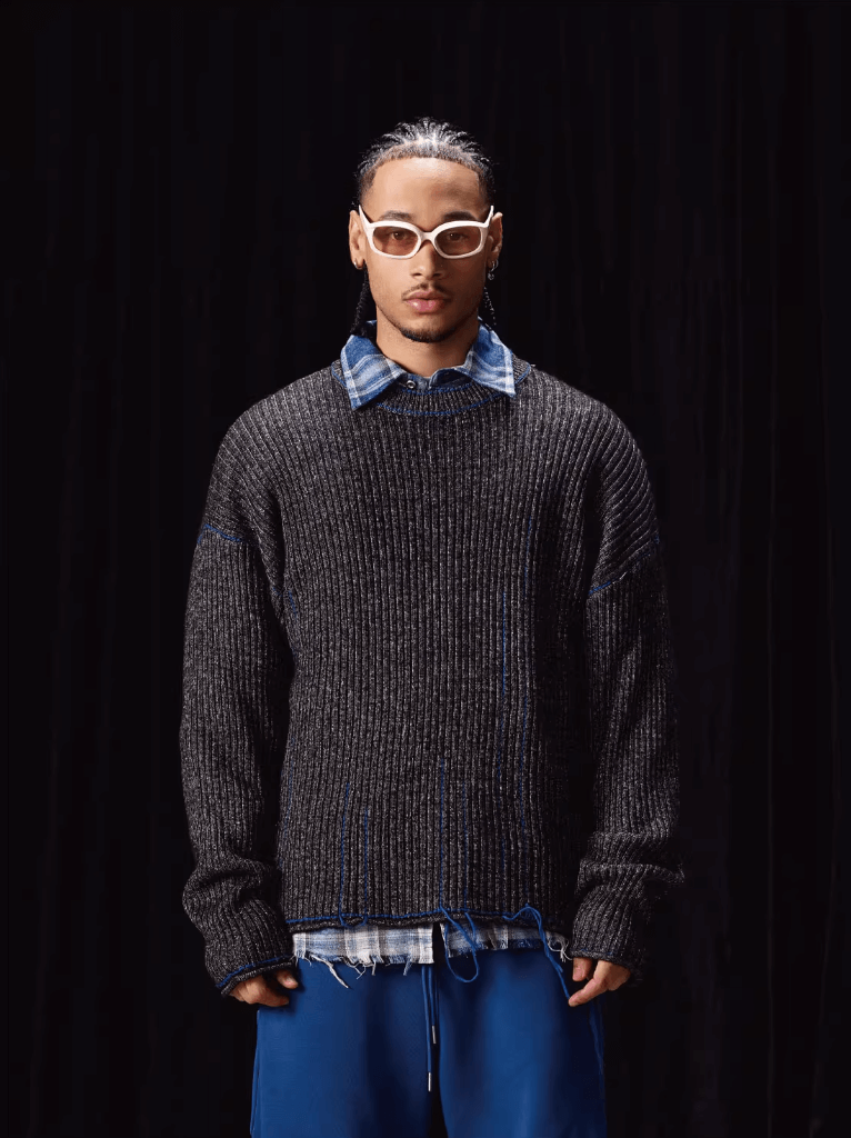 Labt Blue Stitch Work Knit Sweater
