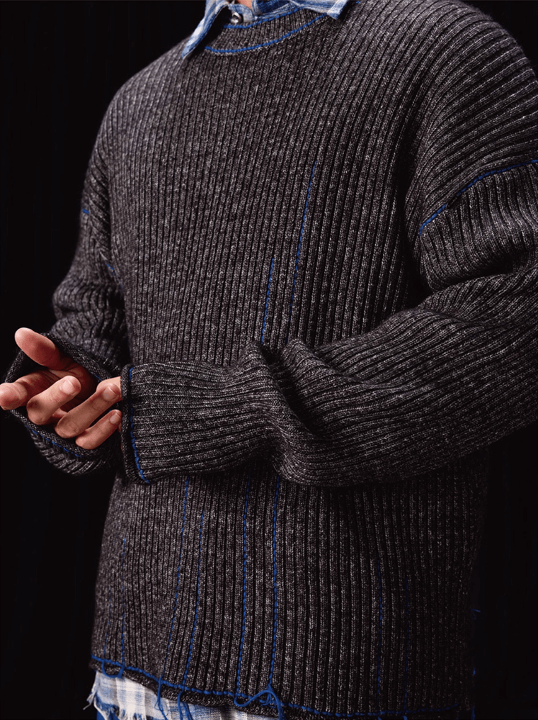 Labt Blue Stitch Work Knit Sweater