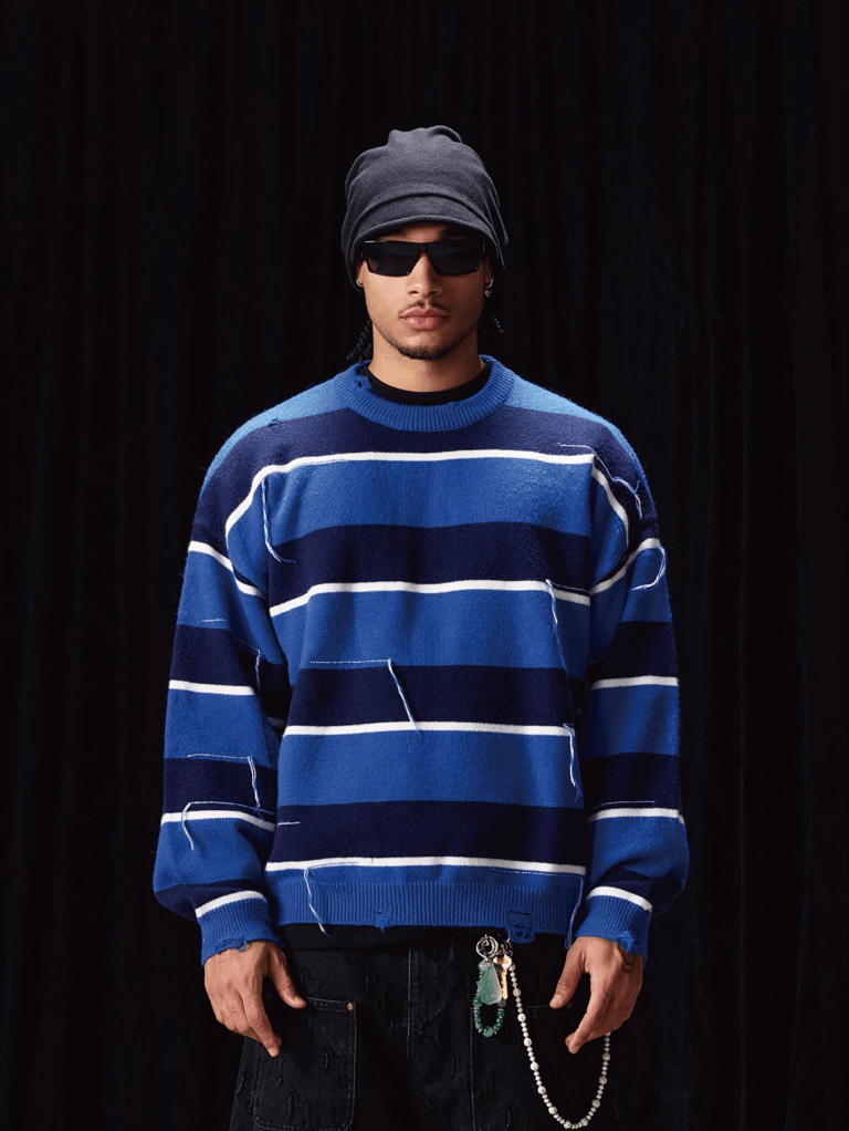 Labt Striped Distressed Knit Sweater