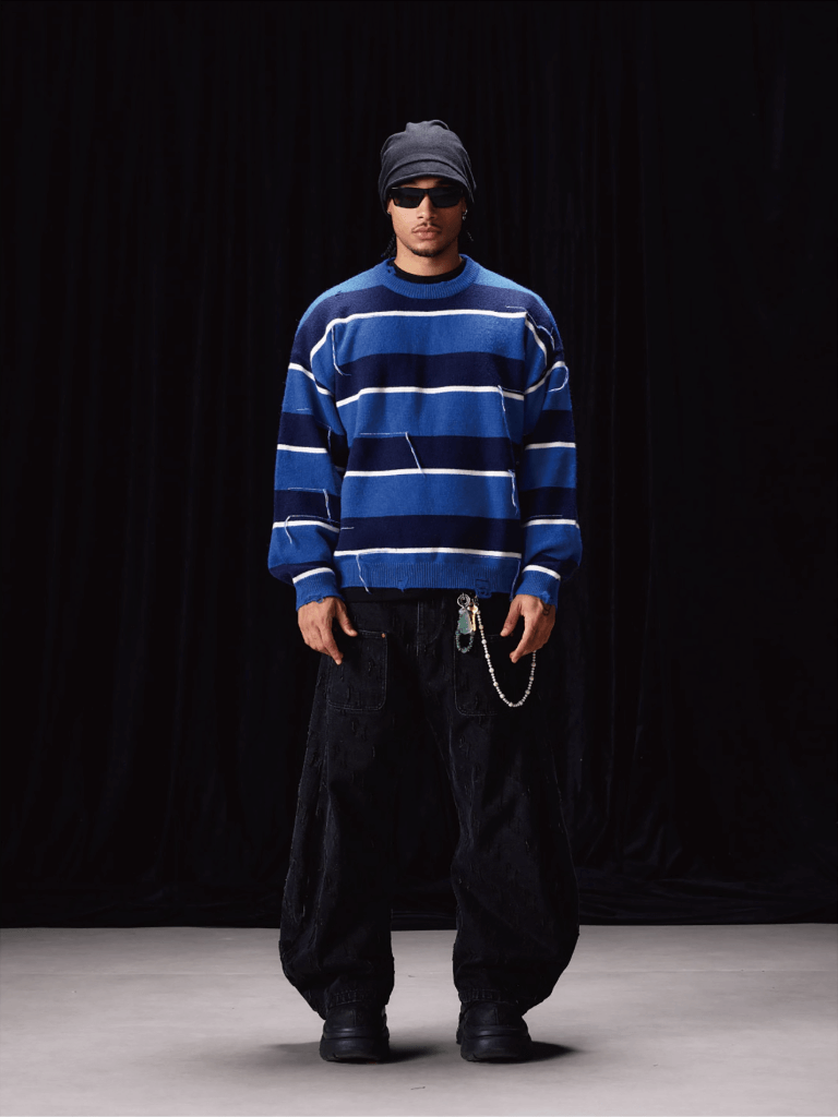 Labt Striped Distressed Knit Sweater