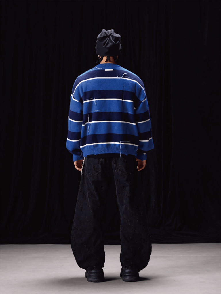 Labt Striped Distressed Knit Sweater
