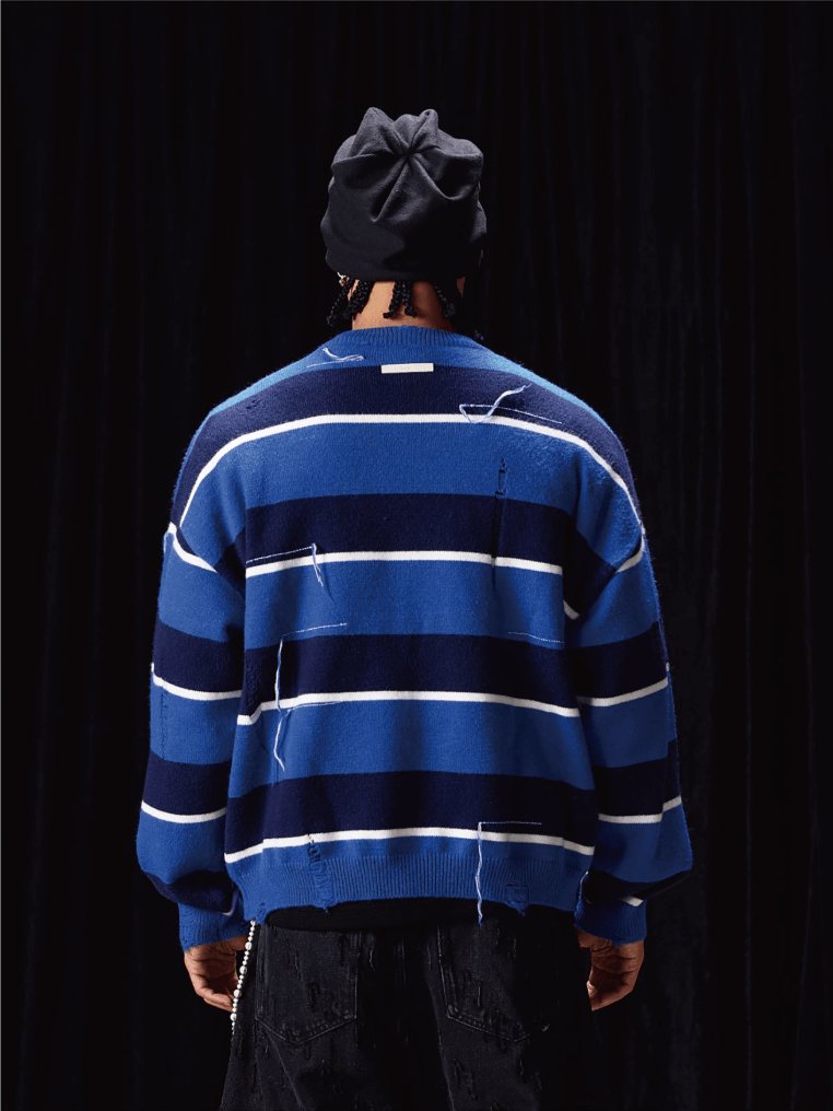 Labt Striped Distressed Knit Sweater