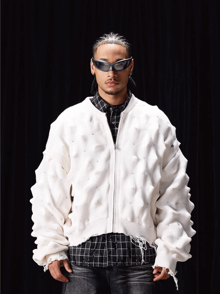 Labt Wave Distressed Knit Cardigan