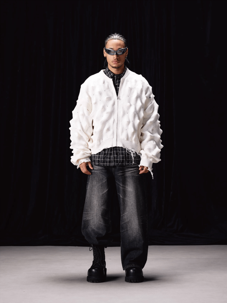 Labt Wave Distressed Knit Cardigan