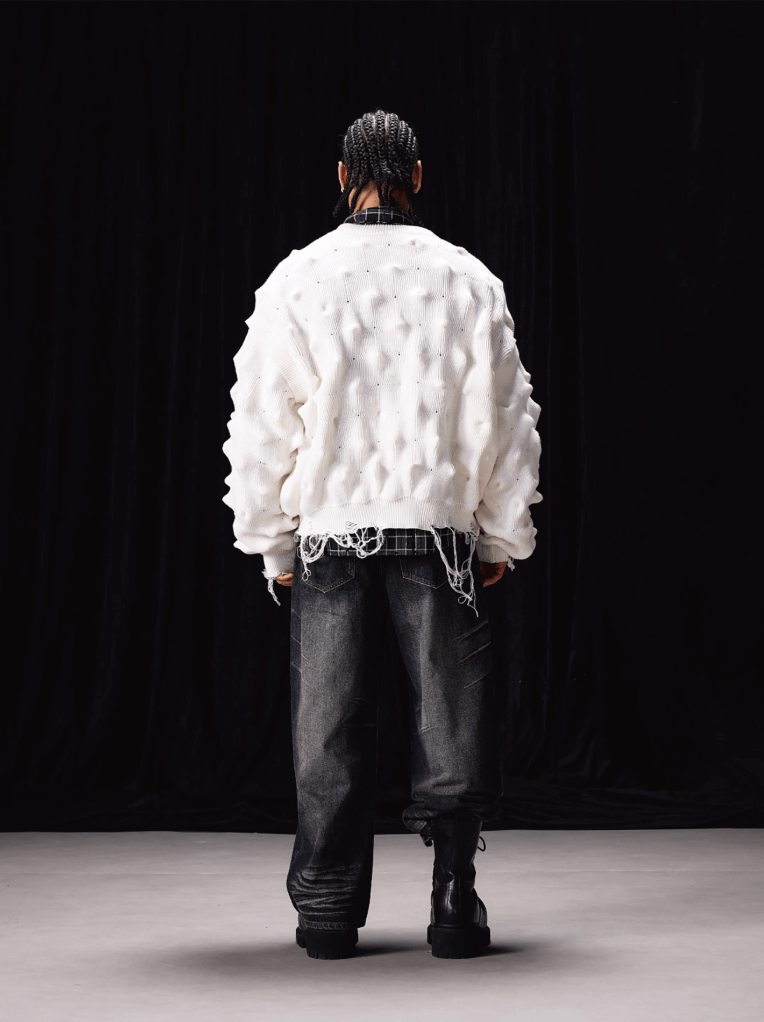 Labt Wave Distressed Knit Cardigan