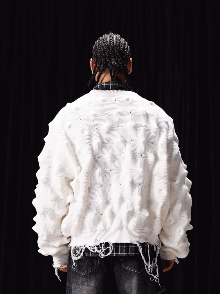 Labt Wave Distressed Knit Cardigan