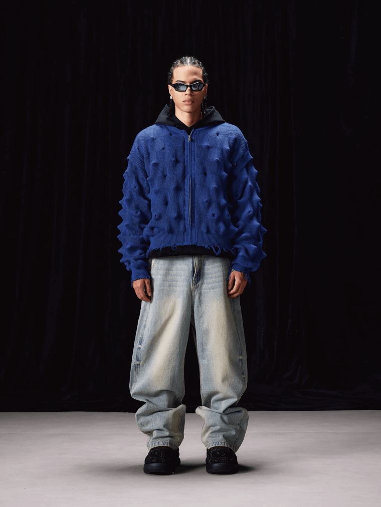 Labt Wave Distressed Knit Cardigan