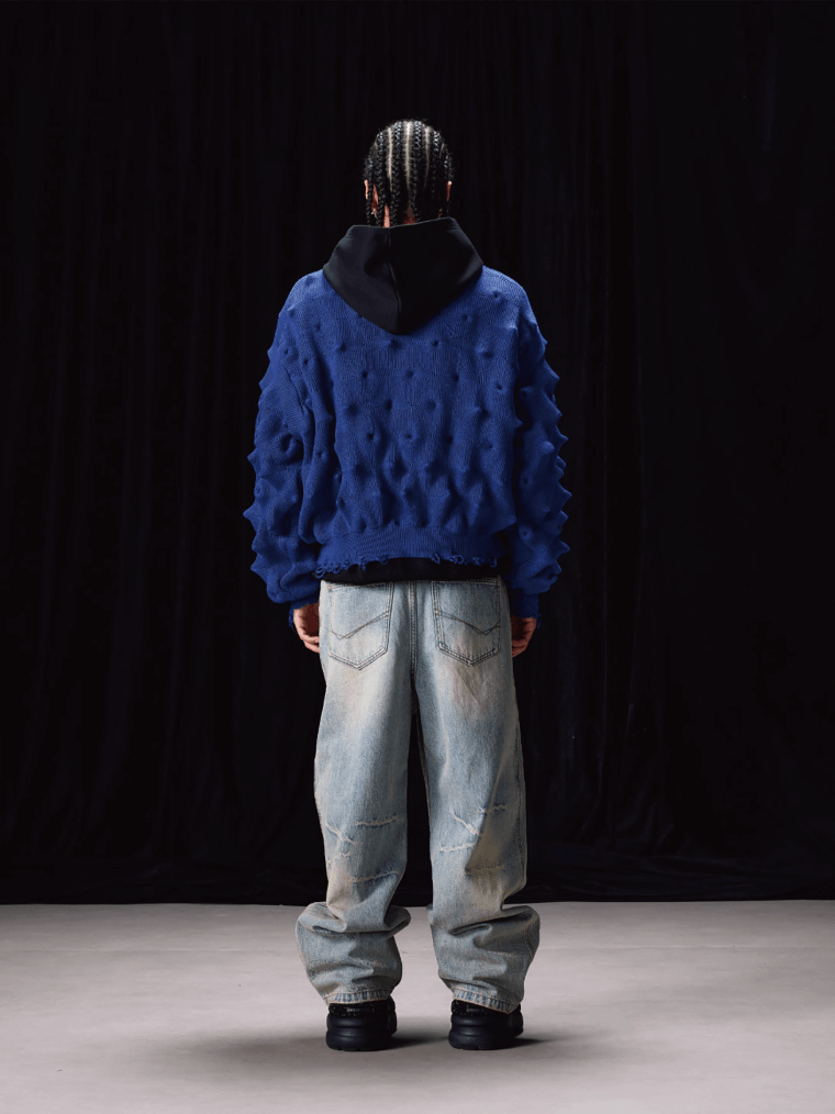 Labt Wave Distressed Knit Cardigan