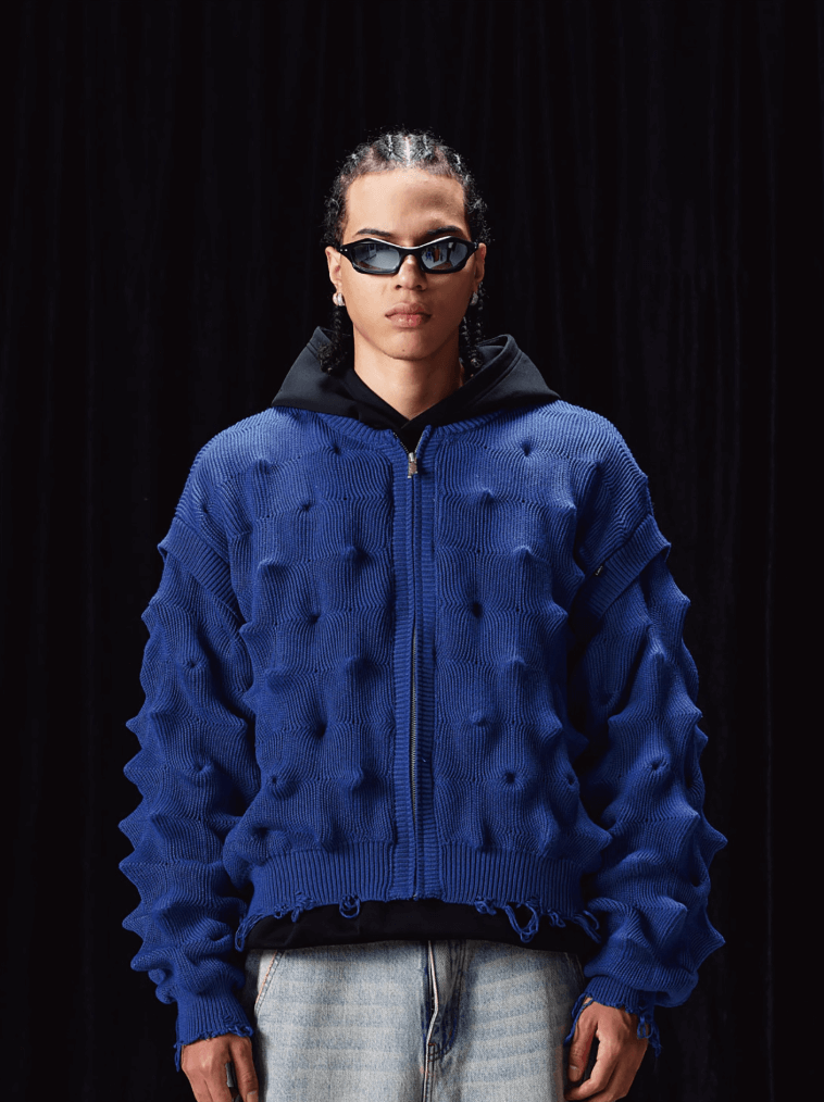 Labt Wave Distressed Knit Cardigan