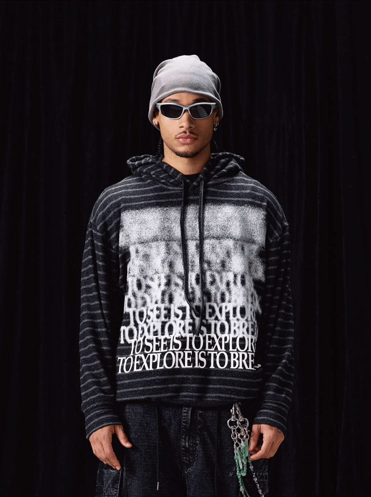 Labt Blur Print Striped Hoodie