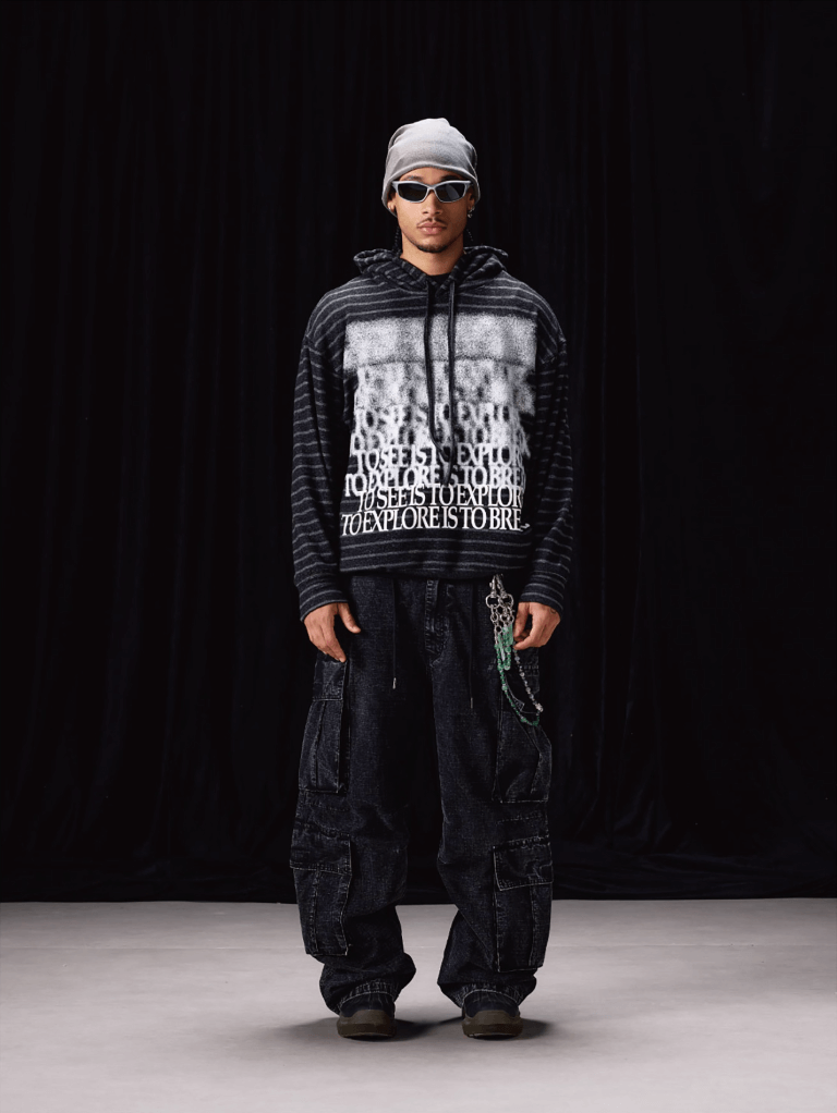 Labt Blur Print Striped Hoodie