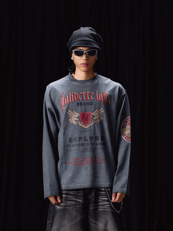Labt Faded Dye Vintage Print Long Sleeve Tee