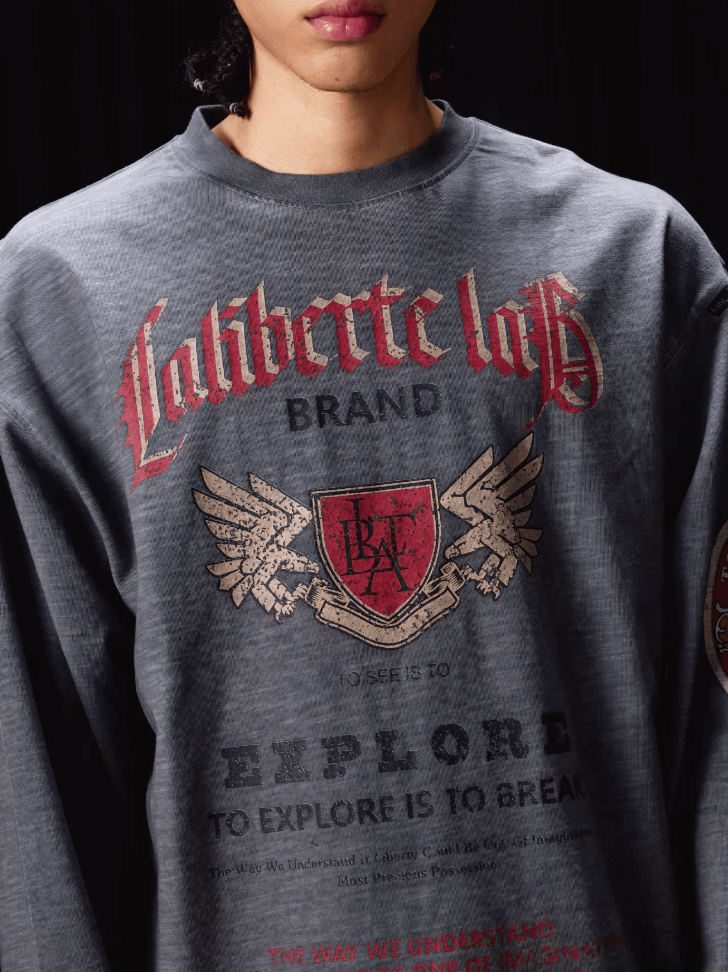 Labt Faded Dye Vintage Print Long Sleeve Tee