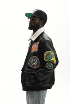 UNTILWERICH PU Leather Fleece Lined Bomber Jacket